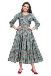 Green Muslin Frock Style kurti with Sequin Work
